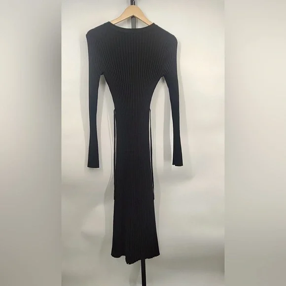 Quince Womens Cotton Cashmere Ribbed Long Sleeve Crew Midi Dress Black M - Picture 2 of 4